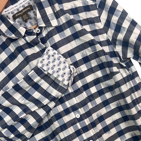 Tommy Bahama Tops - Tommy Bahama Women's S Gingham Shirt Coastal Preppy Pineapple Cuff Cotton Blouse